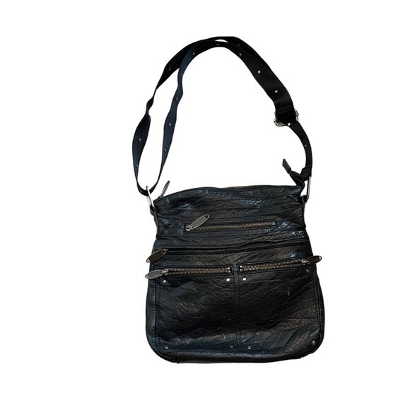 Kenneth Cole Reaction Black Leather Crossbody Bag With Adjustable Strap & Multip - Picture 2 of 11